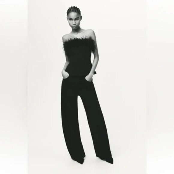 ZARA STRAPLESS FEATHER TOP - Picture 3 of 6